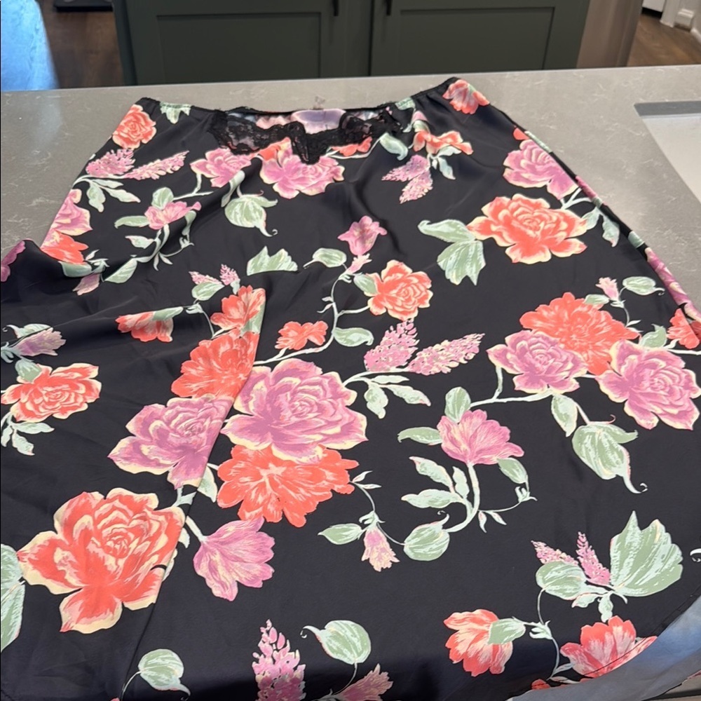 Free People Pink and Orange Asymmetrical Midi Skirt